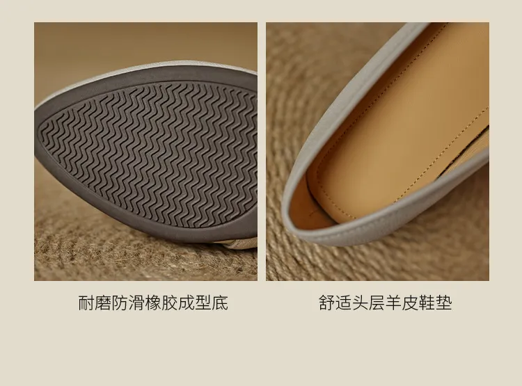 Autumn low-cut, chunky heel, round toe, sheepskin slip-on women's shoes, simple style, black, apricot, gray.