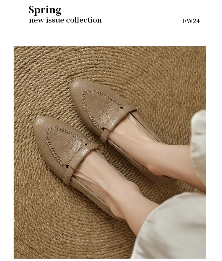 Autumn low-cut, chunky heel, round toe, sheepskin slip-on women's shoes, simple style, black, apricot, gray.