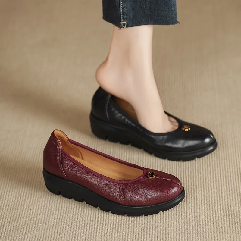 Autumn thick-soled flat shoes, round toe, low-cut, comfortable and soft sheepskin women's shoes