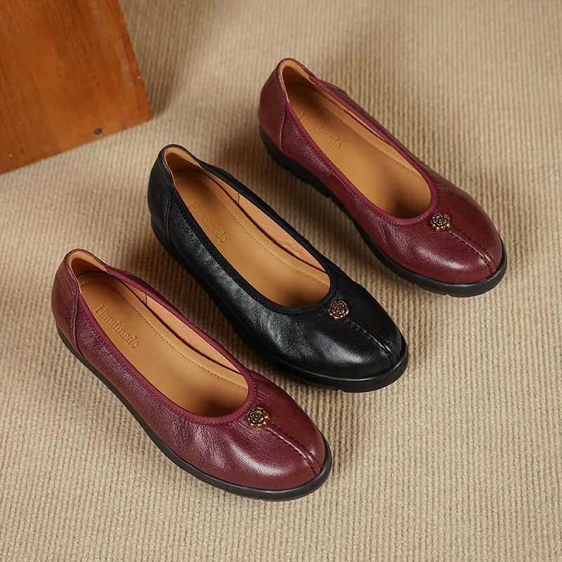 Autumn thick-soled flat shoes, round toe, low-cut, comfortable and soft sheepskin women's shoes