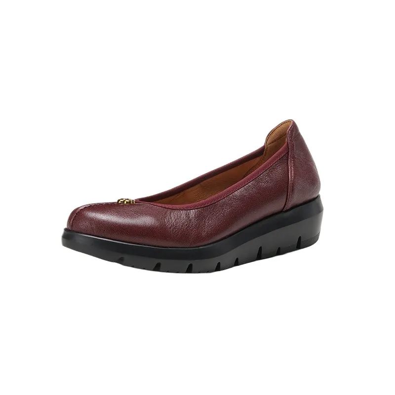 Autumn thick-soled flat shoes, round toe, low-cut, comfortable and soft sheepskin women's shoes