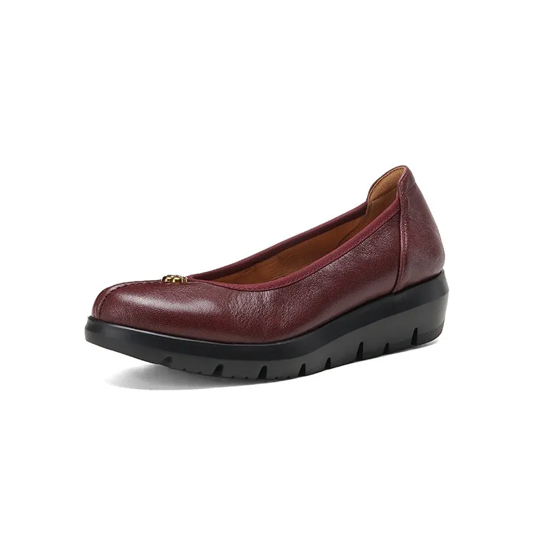 Autumn thick-soled flat shoes, round toe, low-cut, comfortable and soft sheepskin women's shoes