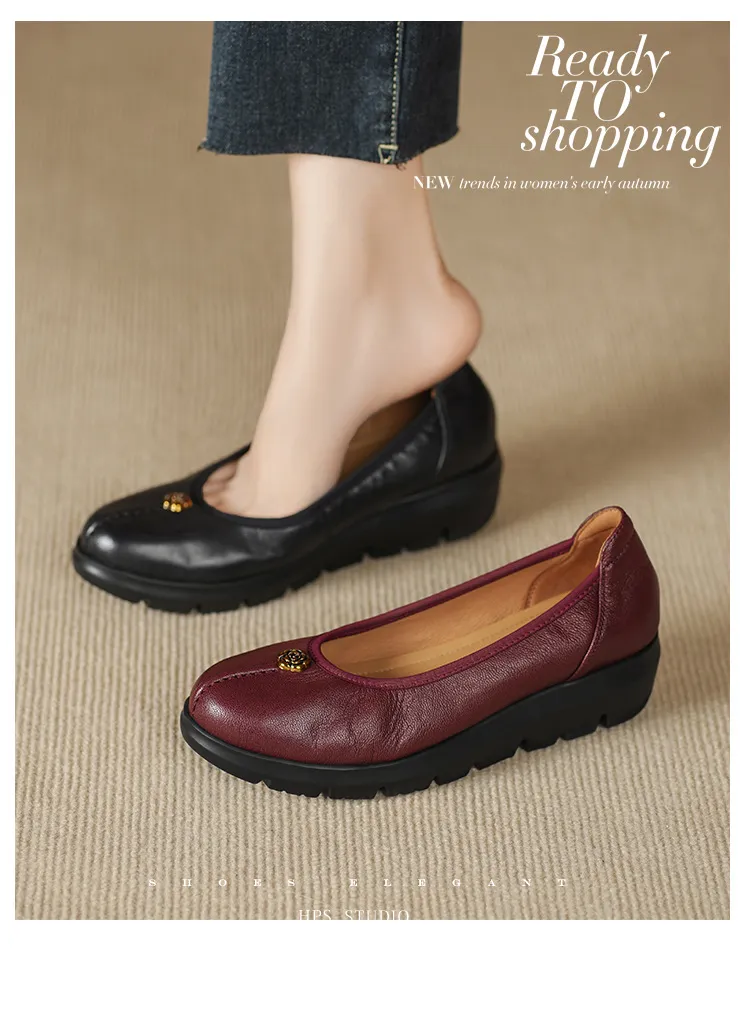 Autumn thick-soled flat shoes, round toe, low-cut, comfortable and soft sheepskin women's shoes