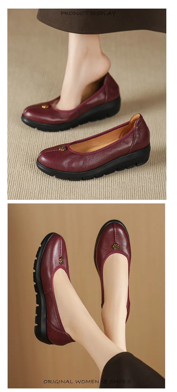 Autumn thick-soled flat shoes, round toe, low-cut, comfortable and soft sheepskin women's shoes