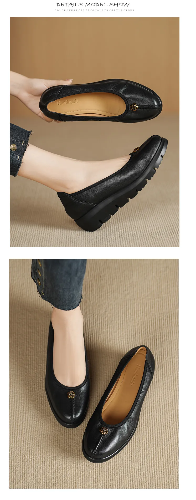 Autumn thick-soled flat shoes, round toe, low-cut, comfortable and soft sheepskin women's shoes