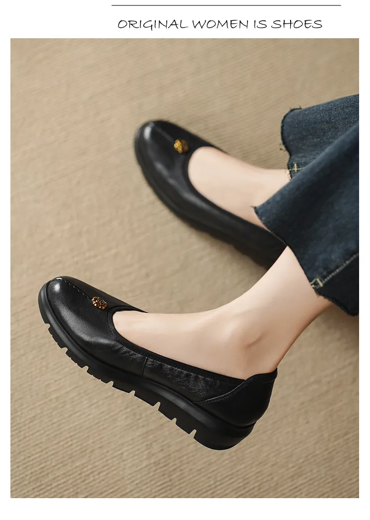 Autumn thick-soled flat shoes, round toe, low-cut, comfortable and soft sheepskin women's shoes
