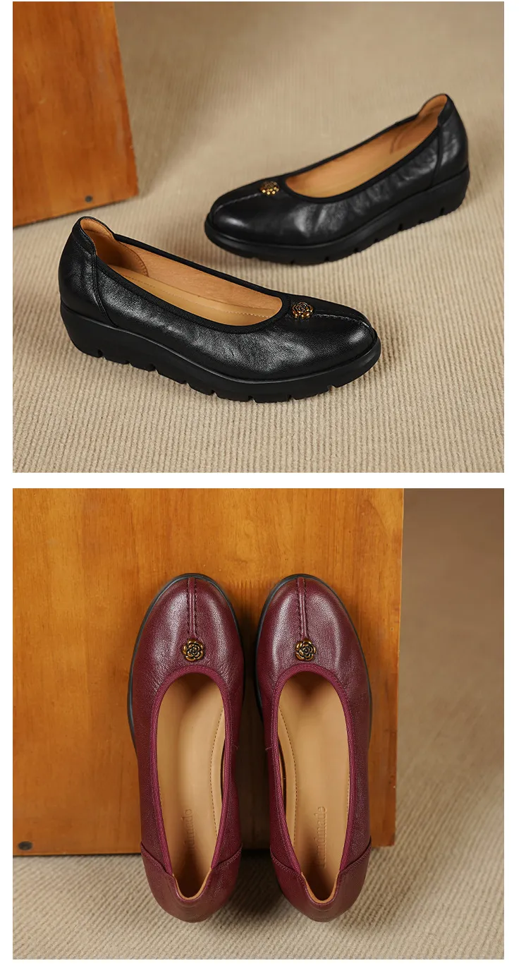 Autumn thick-soled flat shoes, round toe, low-cut, comfortable and soft sheepskin women's shoes