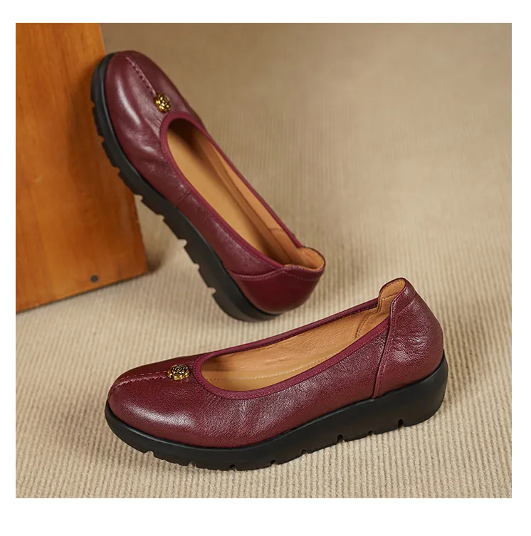 Autumn thick-soled flat shoes, round toe, low-cut, comfortable and soft sheepskin women's shoes