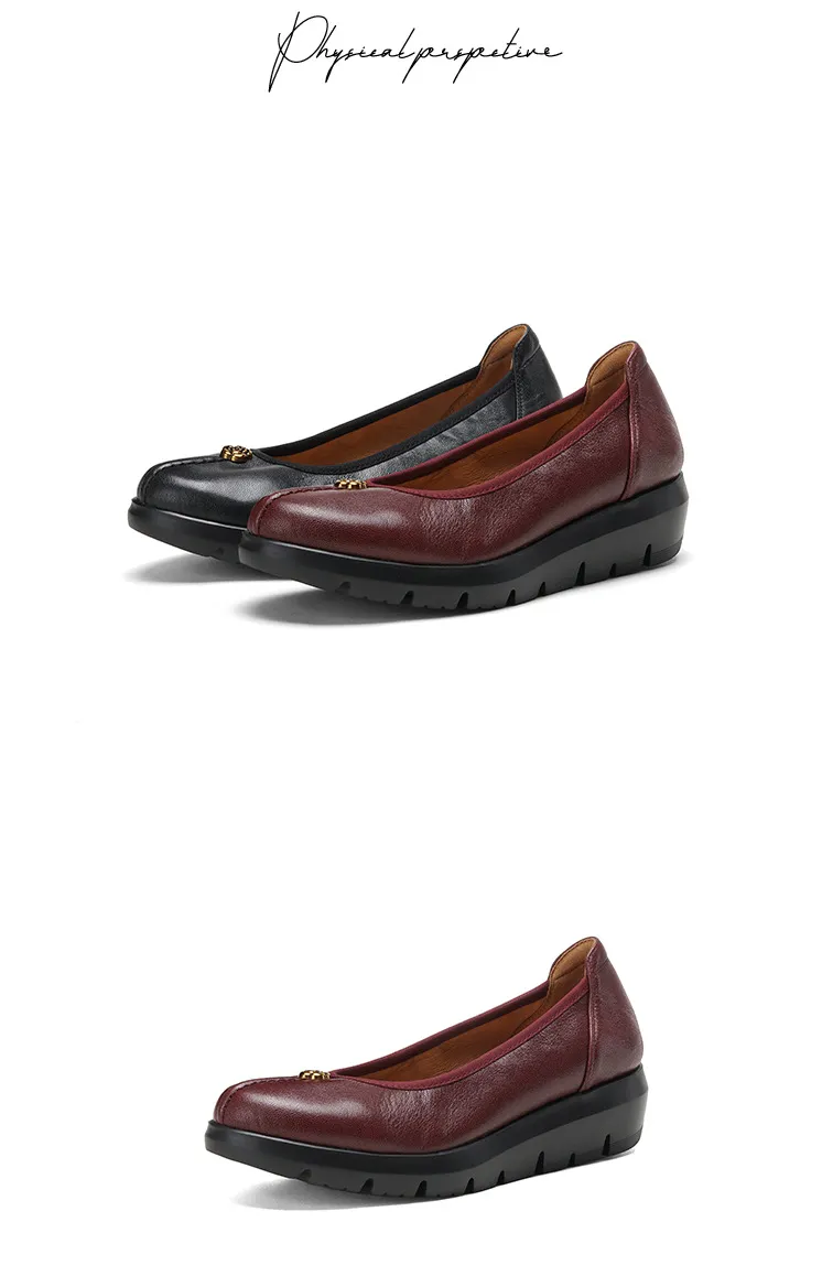 Autumn thick-soled flat shoes, round toe, low-cut, comfortable and soft sheepskin women's shoes