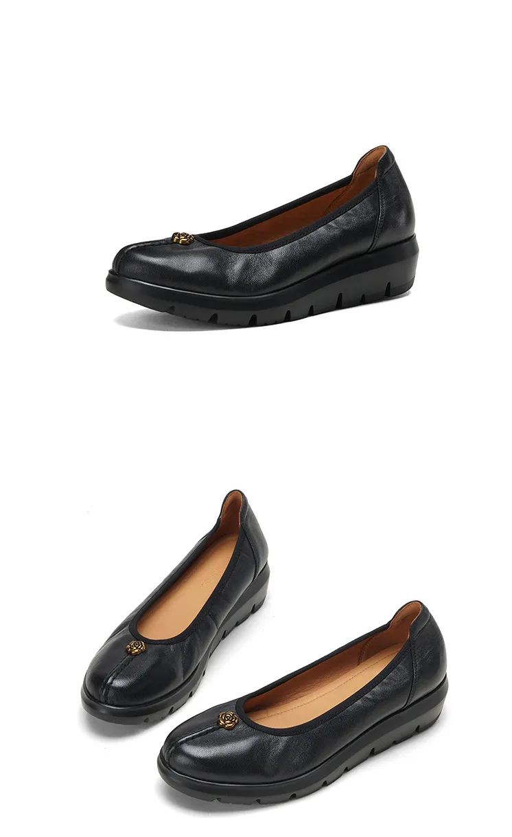 Autumn thick-soled flat shoes, round toe, low-cut, comfortable and soft sheepskin women's shoes