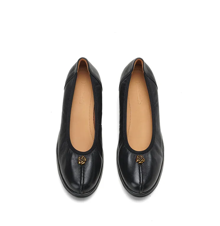 Autumn thick-soled flat shoes, round toe, low-cut, comfortable and soft sheepskin women's shoes