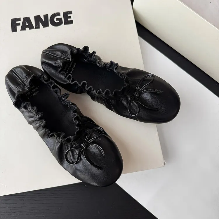 Autumn/Winter Round Toe Flat Egg Roll Shoes with Bow Knot Leather Fashion Women's Shoes 8-5j