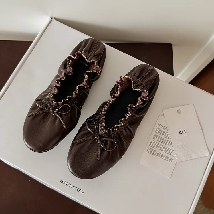 Autumn/Winter Round Toe Flat Egg Roll Shoes with Bow Knot Leather Fashion Women's Shoes 8-5j