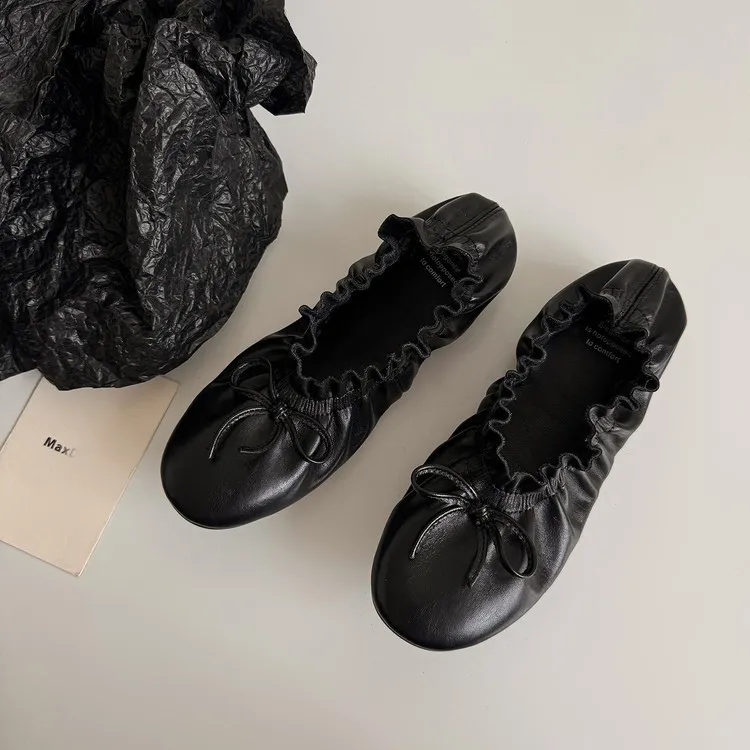 Autumn/Winter Round Toe Flat Egg Roll Shoes with Bow Knot Leather Fashion Women's Shoes 8-5j