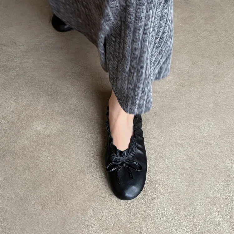 Autumn/Winter Round Toe Flat Egg Roll Shoes with Bow Knot Leather Fashion Women's Shoes 8-5j