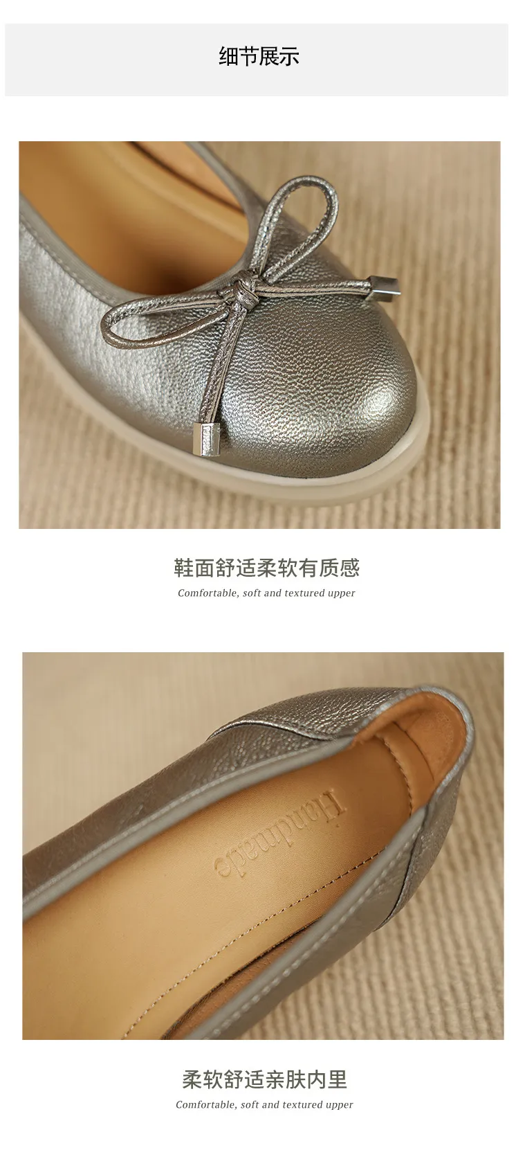 Autumn low-cut slip-on women's shoes with round toe, thick sole, and bow.