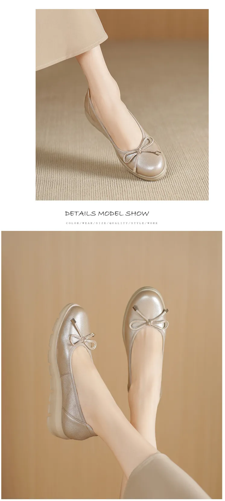 Autumn low-cut slip-on women's shoes with round toe, thick sole, and bow.