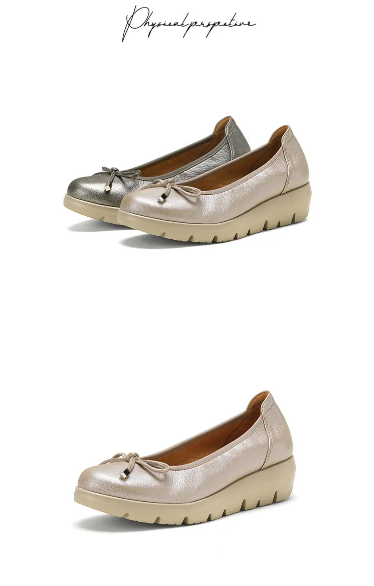 Autumn low-cut slip-on women's shoes with round toe, thick sole, and bow.