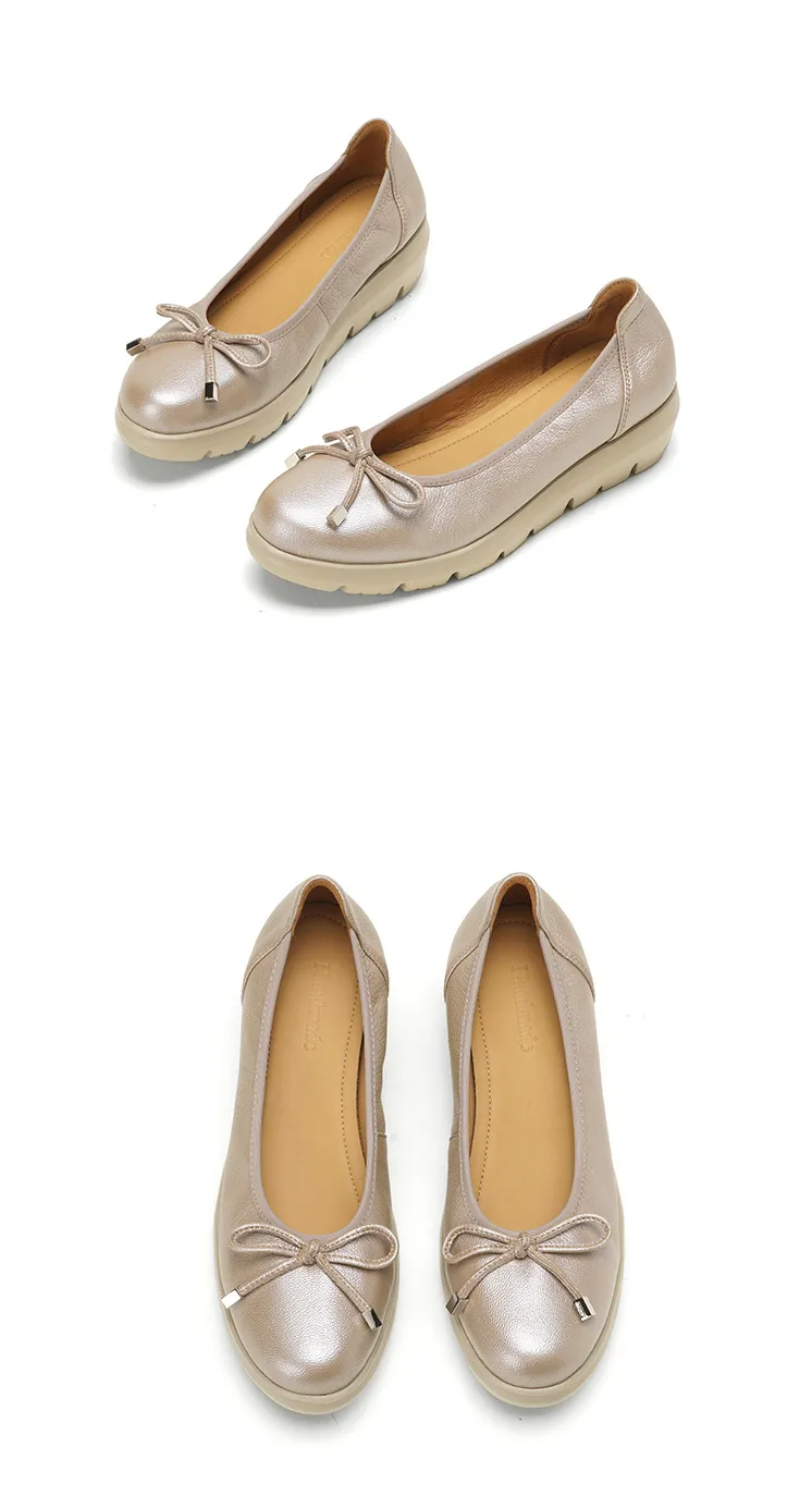 Autumn low-cut slip-on women's shoes with round toe, thick sole, and bow.