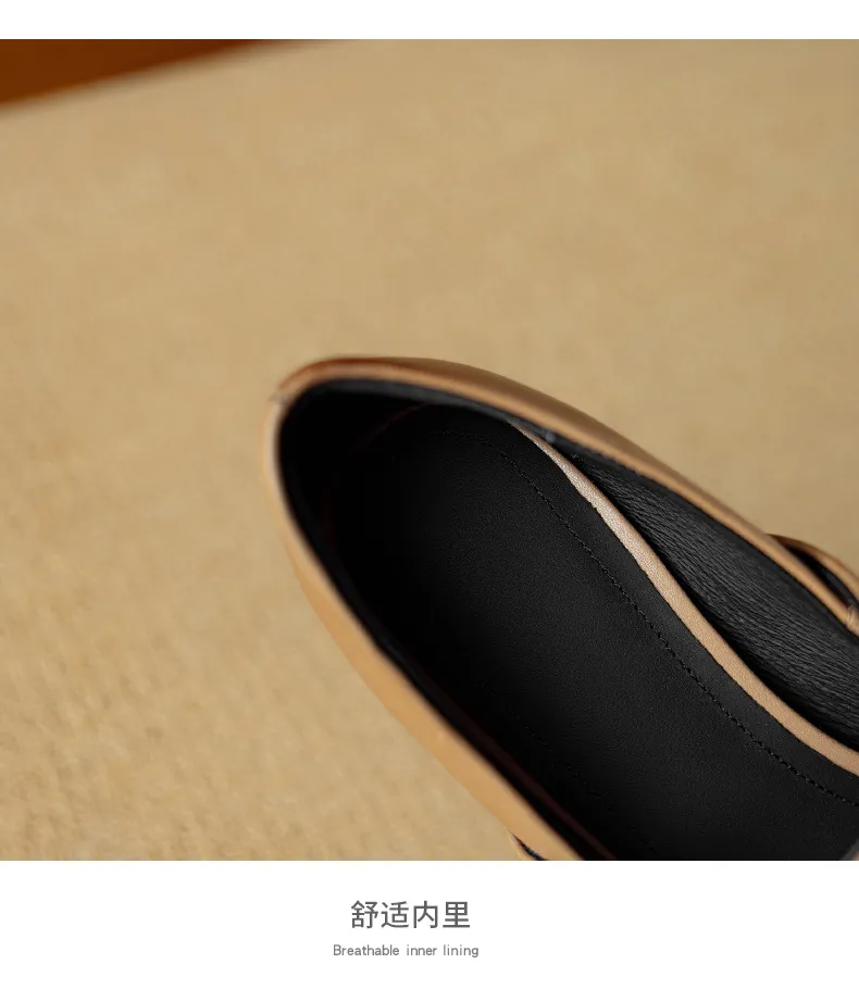 Autumn chunky heel square toe low-cut cowhide Mary Jane shoes with a retro one-strap design