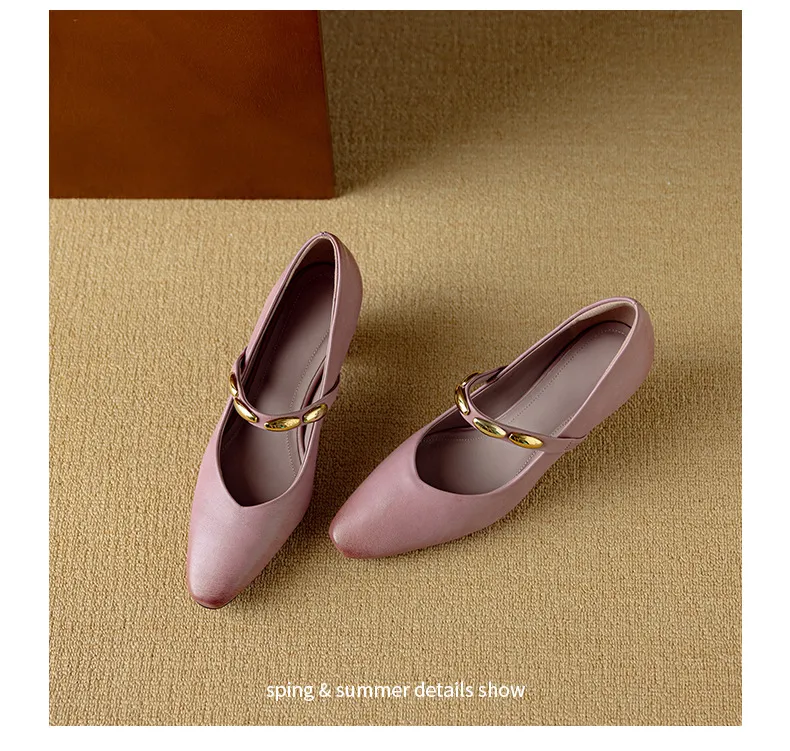 Autumn chunky heel square toe low-cut cowhide Mary Jane shoes with a retro one-strap design