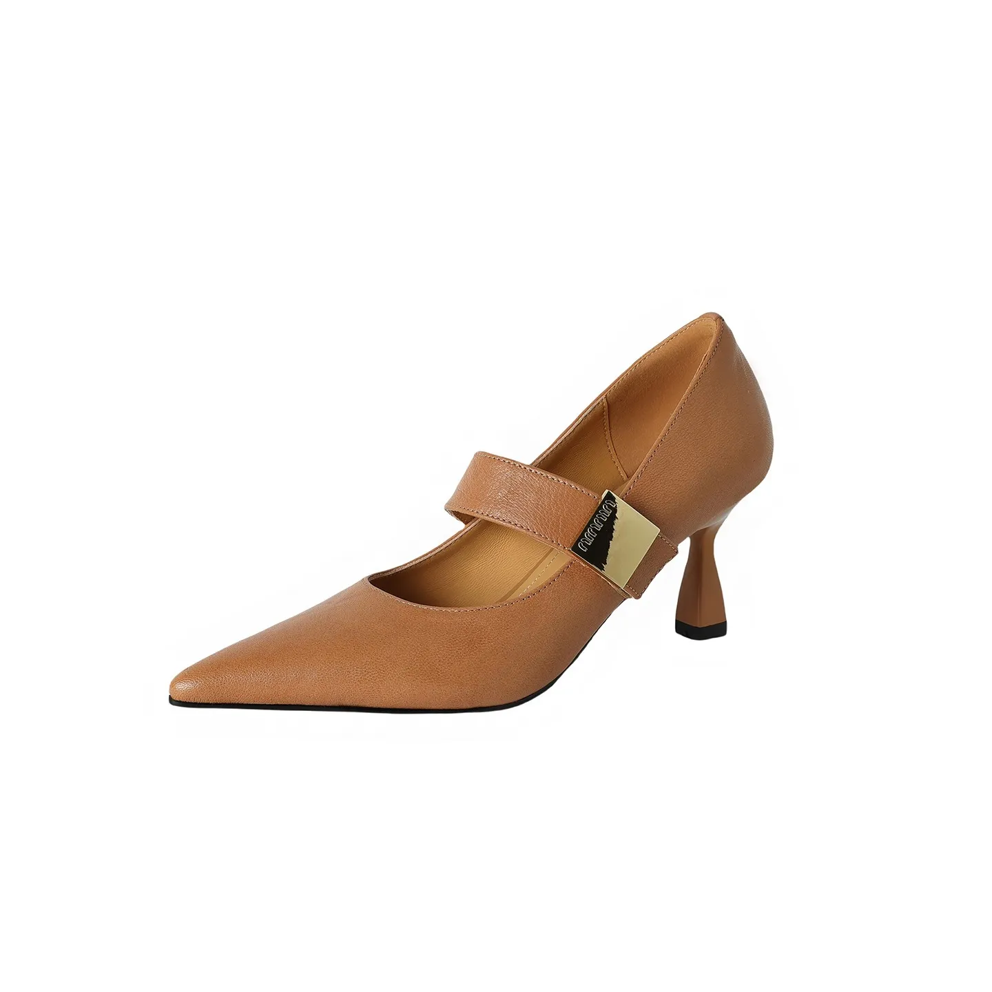 Autumn stiletto heeled pointed-toe low-cut sheepskin French Mary Jane shoes