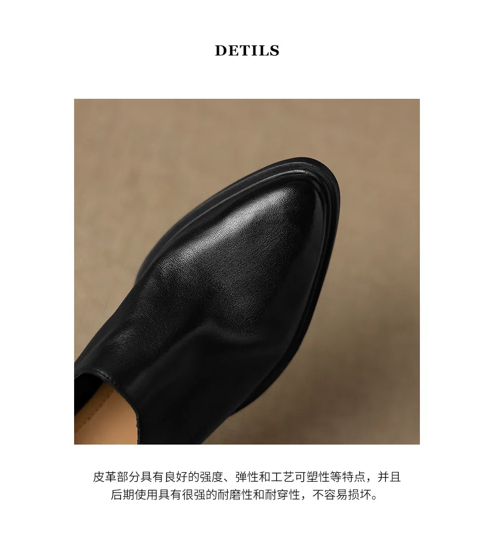 Autumn deep-cut pointed-toe chunky heel high-heeled cowhide women's shoes with back zipper