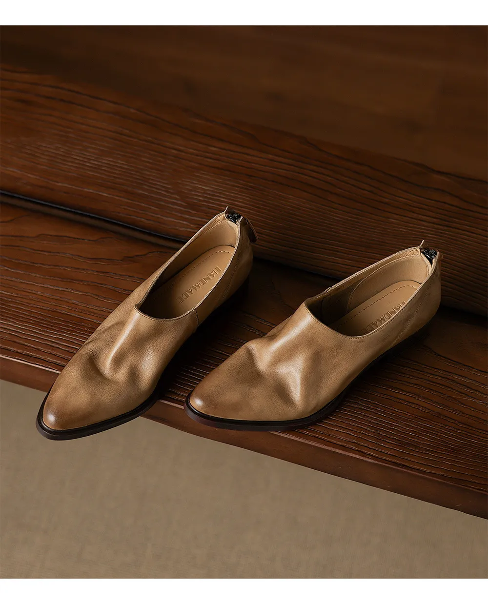 Autumn deep-cut pointed-toe chunky heel high-heeled cowhide women's shoes with back zipper