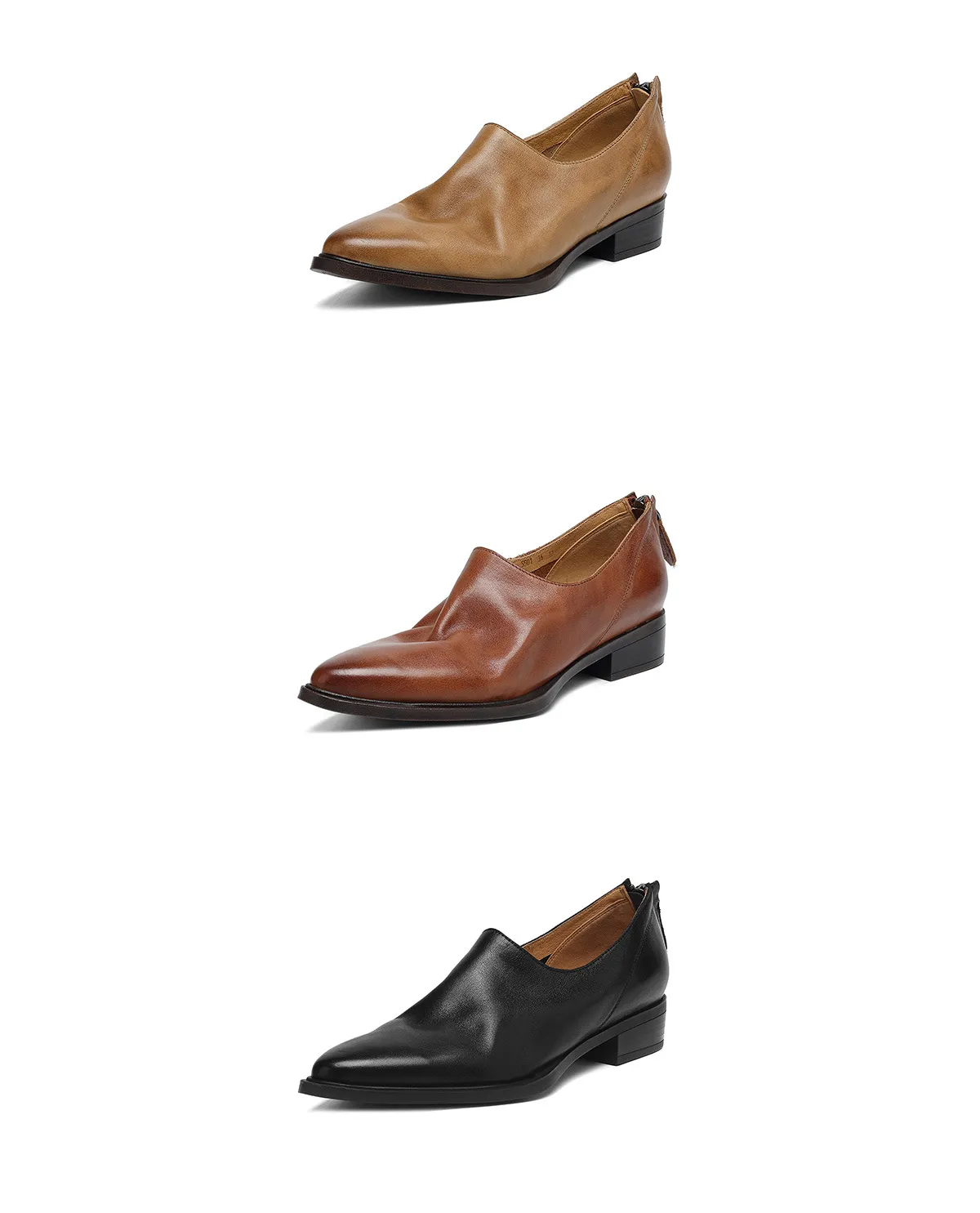 Autumn deep-cut pointed-toe chunky heel high-heeled cowhide women's shoes with back zipper