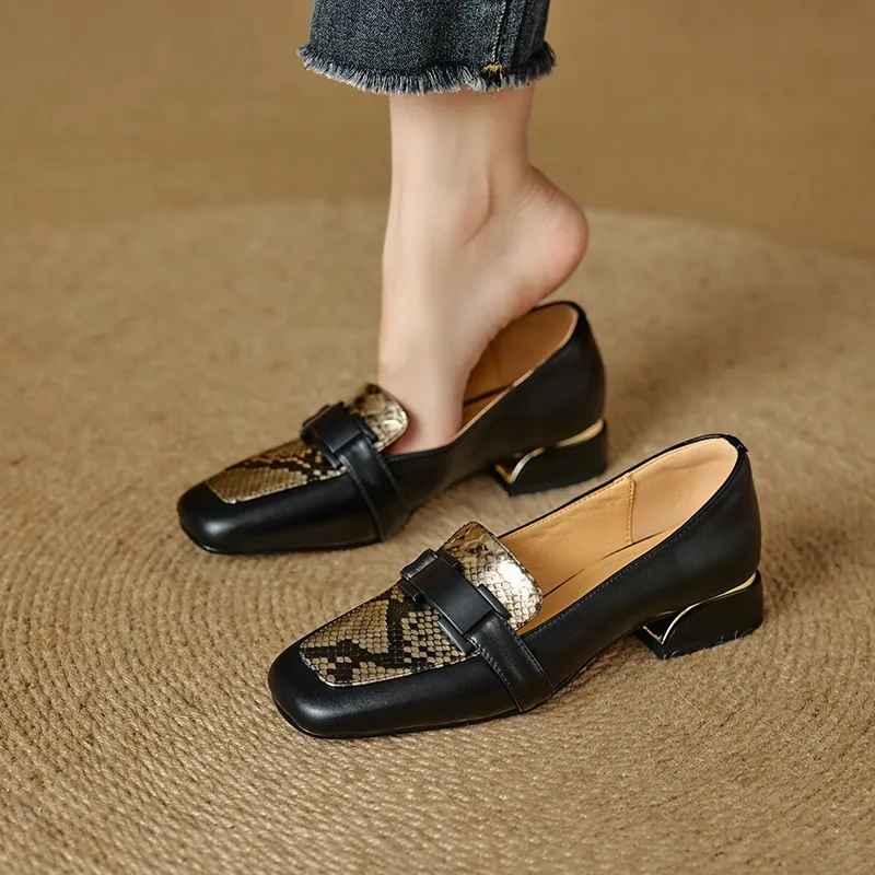 Autumn square-toe chunky heel high-heeled slip-on fashion shoes for women