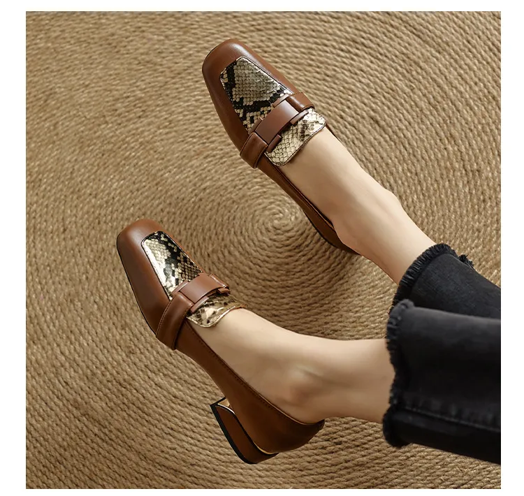 Autumn square-toe chunky heel high-heeled slip-on fashion shoes for women