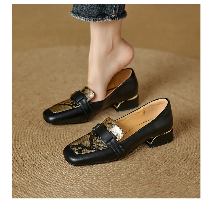 Autumn square-toe chunky heel high-heeled slip-on fashion shoes for women
