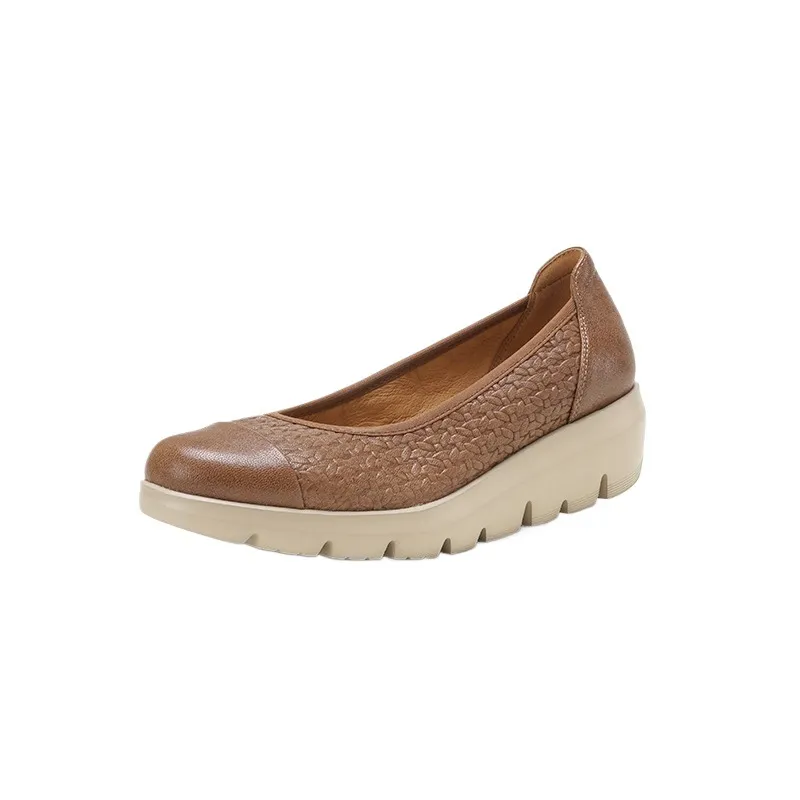 Autumn round-toe platform flats, comfortable sheepskin women's shoes, brown and black.