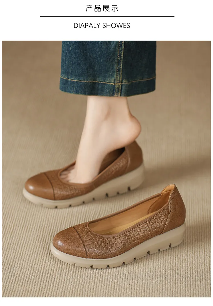 Autumn round-toe platform flats, comfortable sheepskin women's shoes, brown and black.