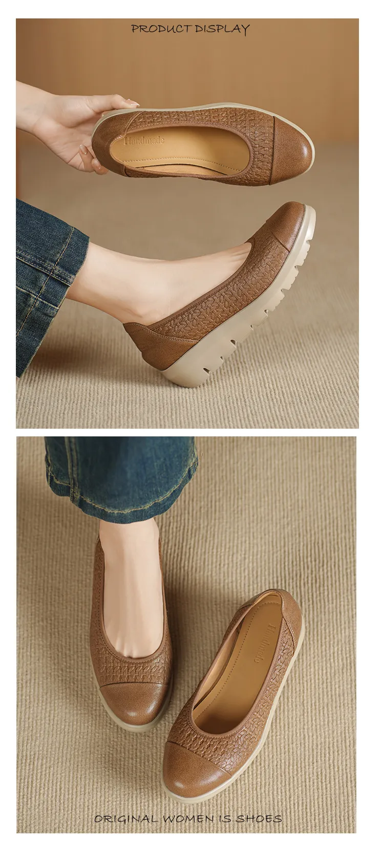 Autumn round-toe platform flats, comfortable sheepskin women's shoes, brown and black.
