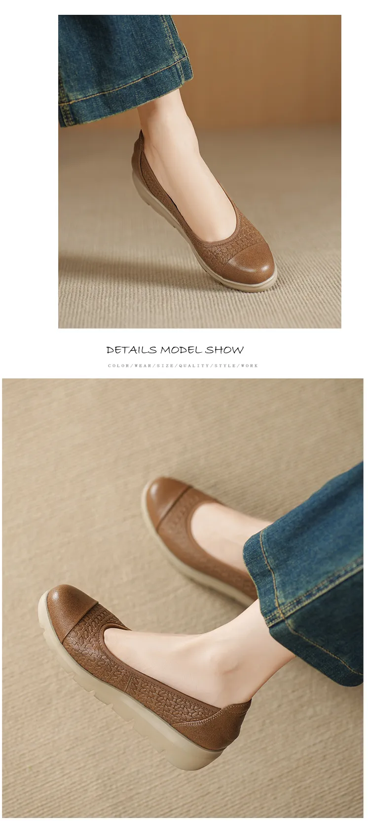 Autumn round-toe platform flats, comfortable sheepskin women's shoes, brown and black.