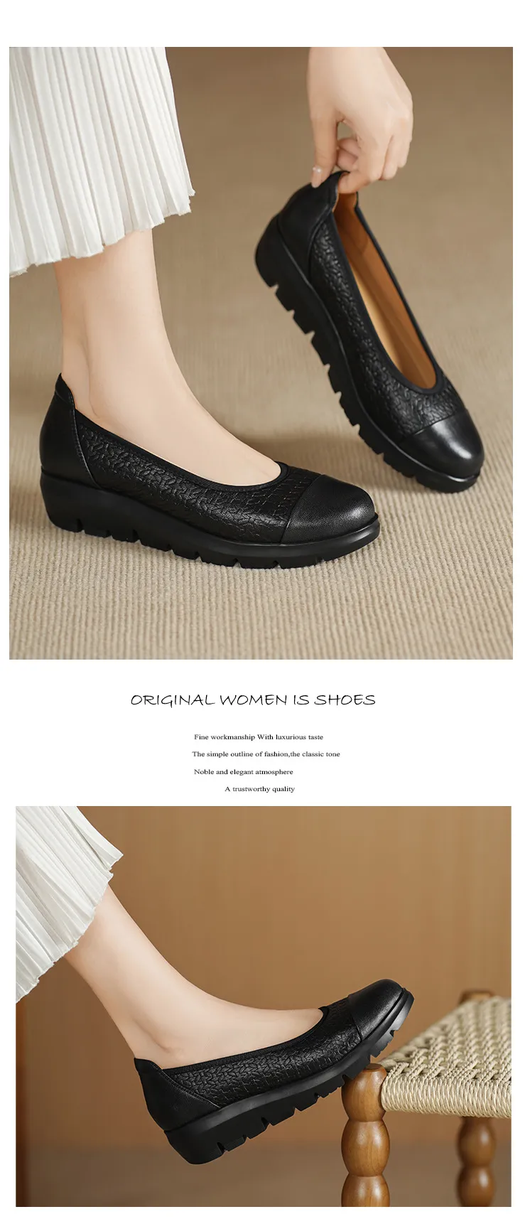Autumn round-toe platform flats, comfortable sheepskin women's shoes, brown and black.