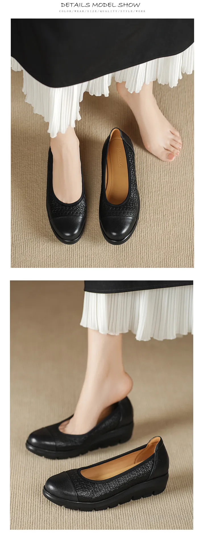 Autumn round-toe platform flats, comfortable sheepskin women's shoes, brown and black.