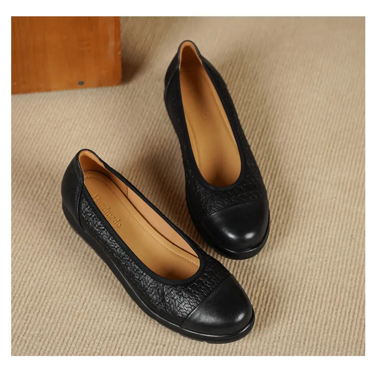 Autumn round-toe platform flats, comfortable sheepskin women's shoes, brown and black.