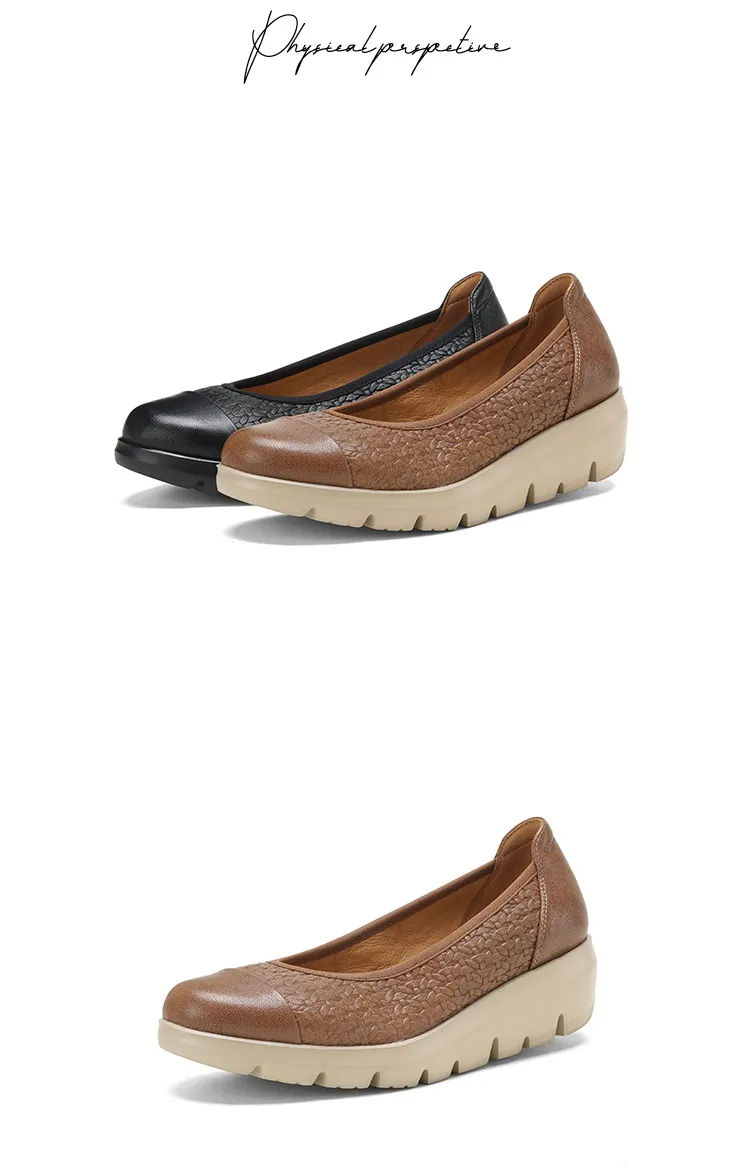 Autumn round-toe platform flats, comfortable sheepskin women's shoes, brown and black.