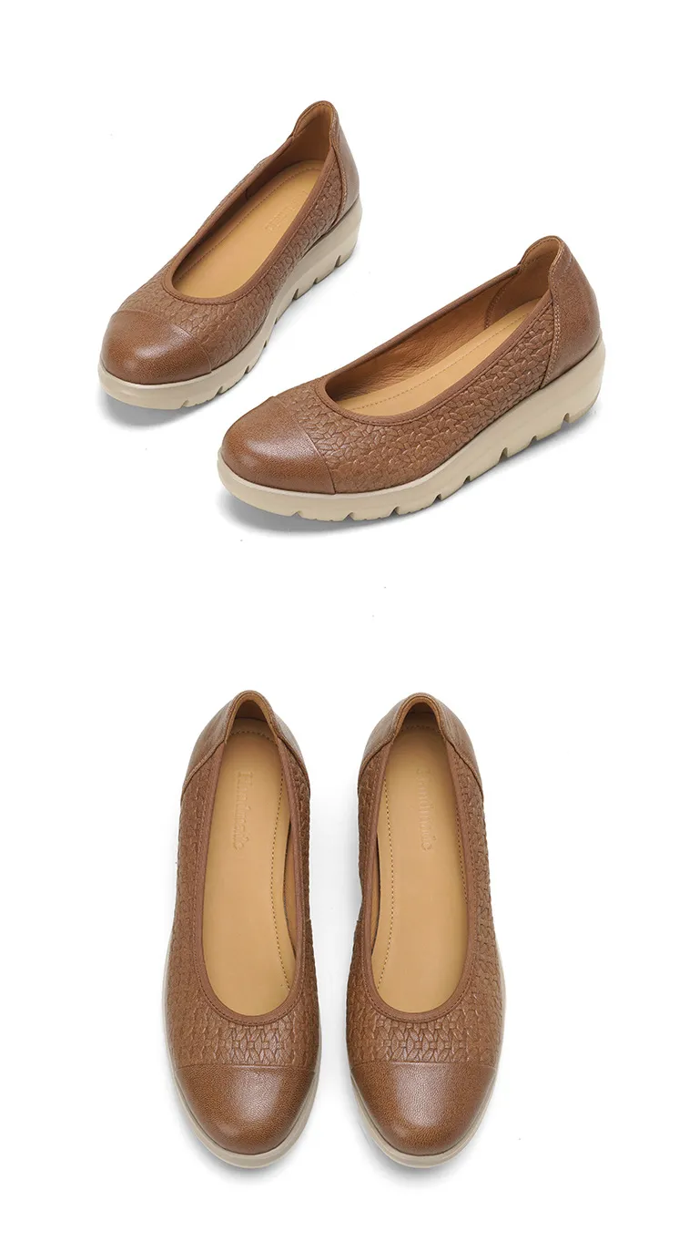 Autumn round-toe platform flats, comfortable sheepskin women's shoes, brown and black.