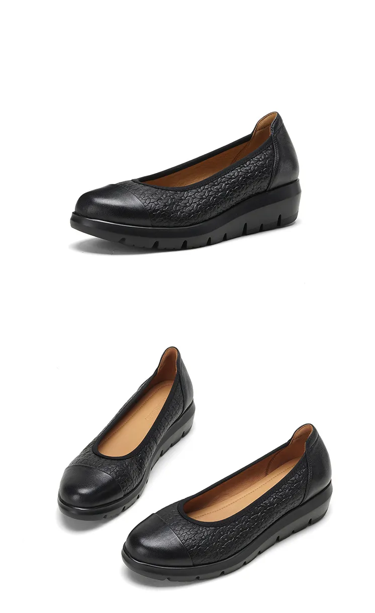 Autumn round-toe platform flats, comfortable sheepskin women's shoes, brown and black.