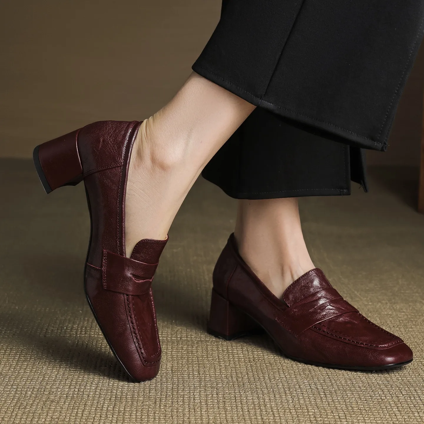 Autumn square-toe chunky heel high heel mid heel slip-on solid color fashion women's shoes