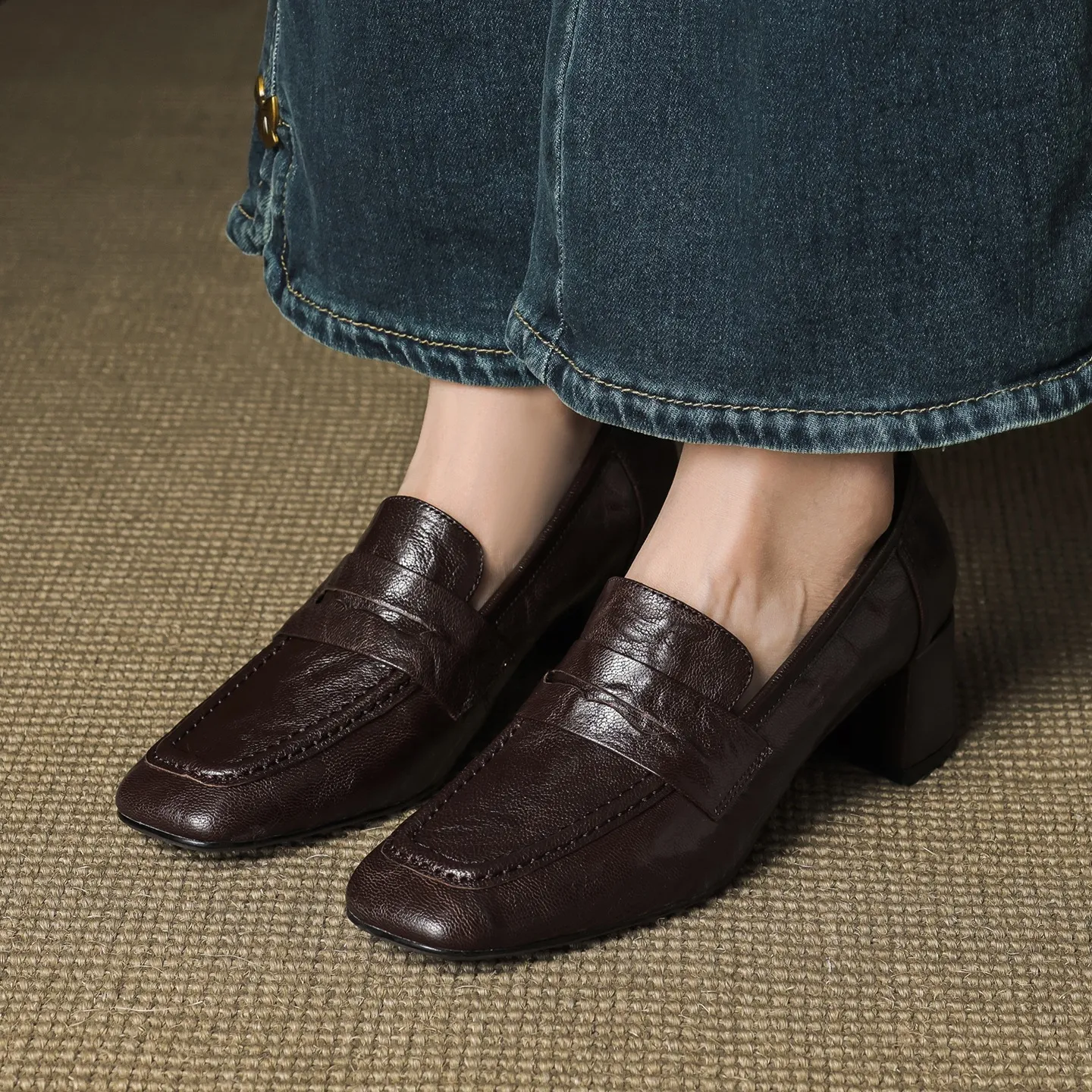 Autumn square-toe chunky heel high heel mid heel slip-on solid color fashion women's shoes