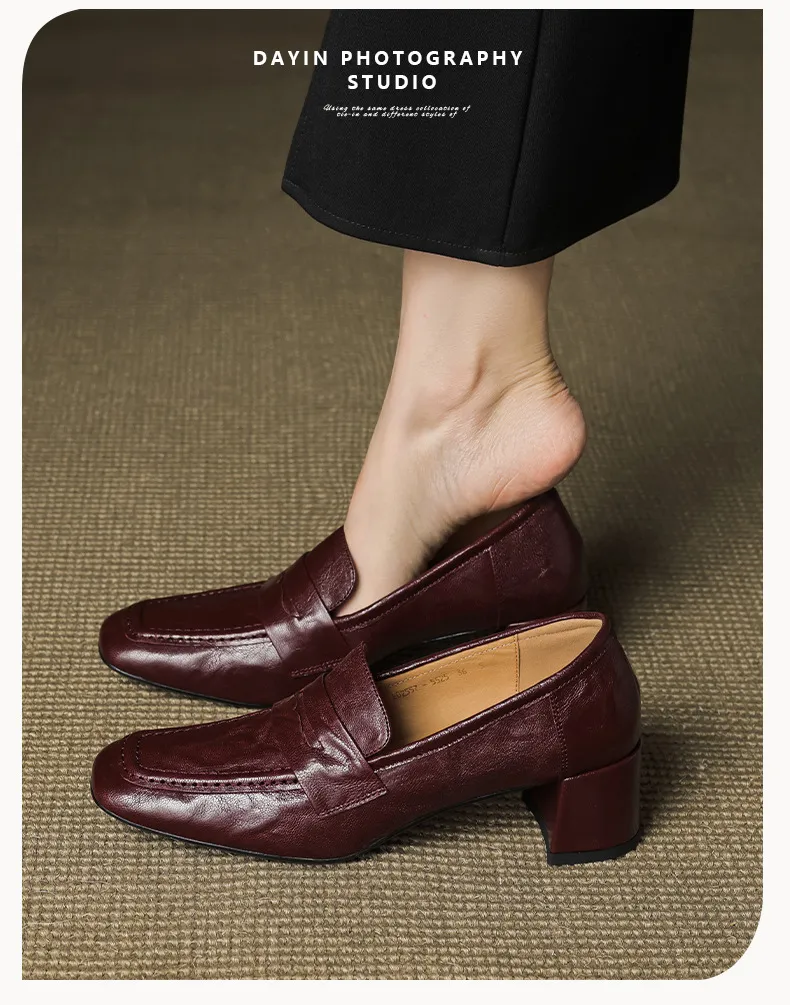 Autumn square-toe chunky heel high heel mid heel slip-on solid color fashion women's shoes