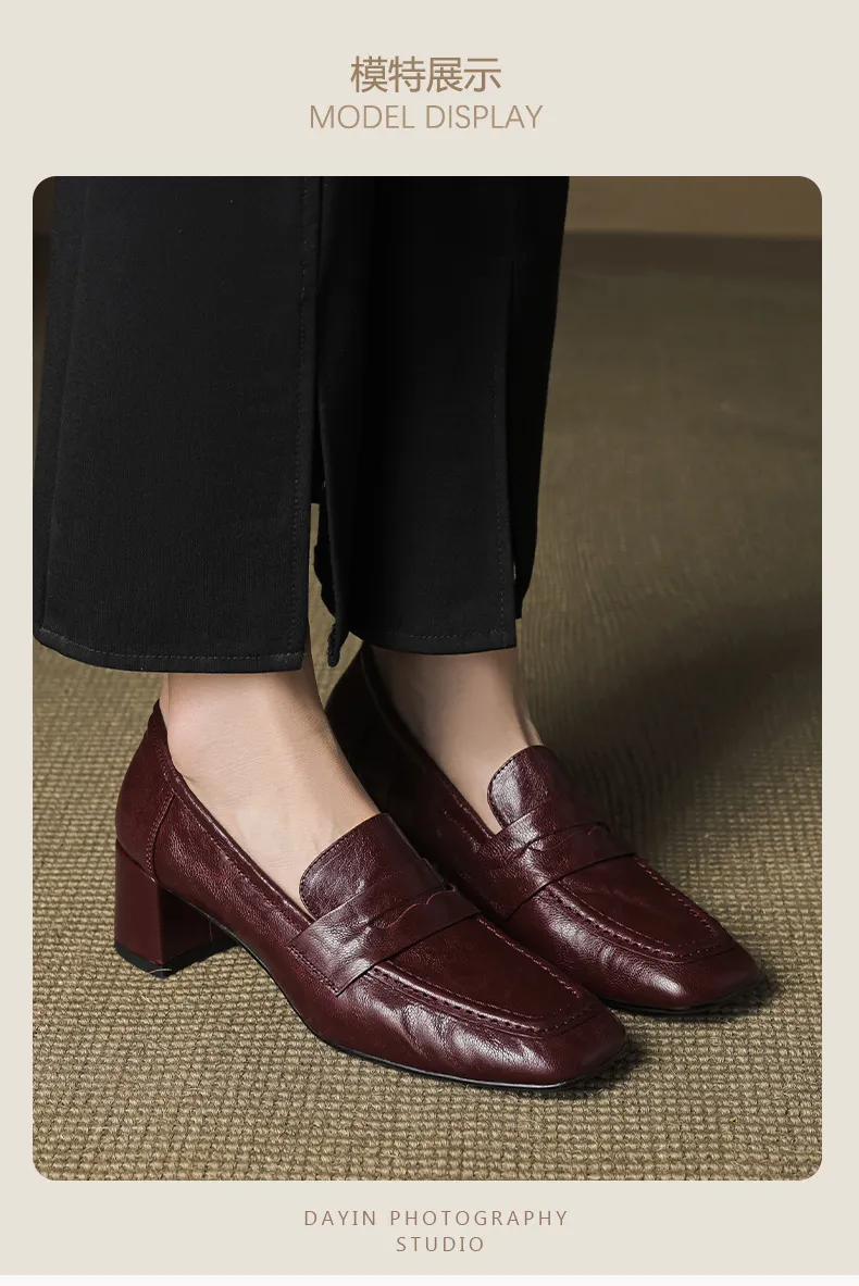 Autumn square-toe chunky heel high heel mid heel slip-on solid color fashion women's shoes