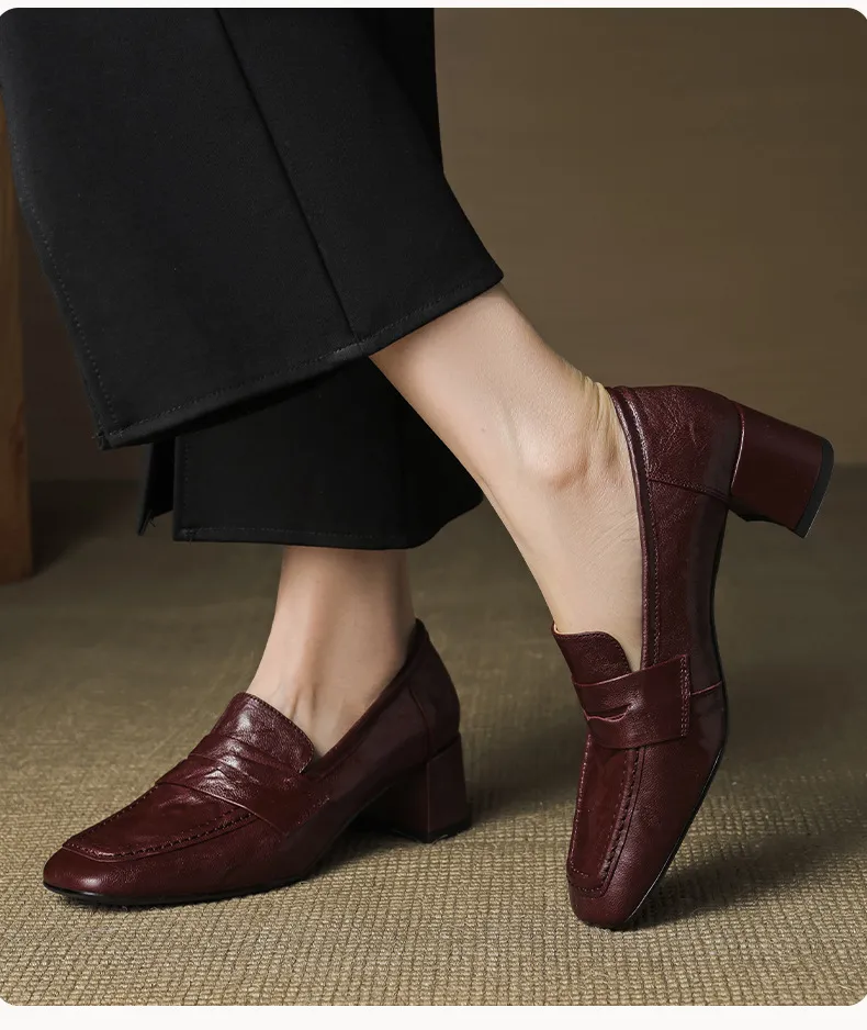 Autumn square-toe chunky heel high heel mid heel slip-on solid color fashion women's shoes