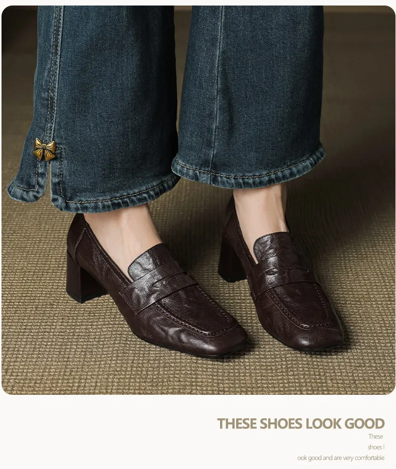 Autumn square-toe chunky heel high heel mid heel slip-on solid color fashion women's shoes