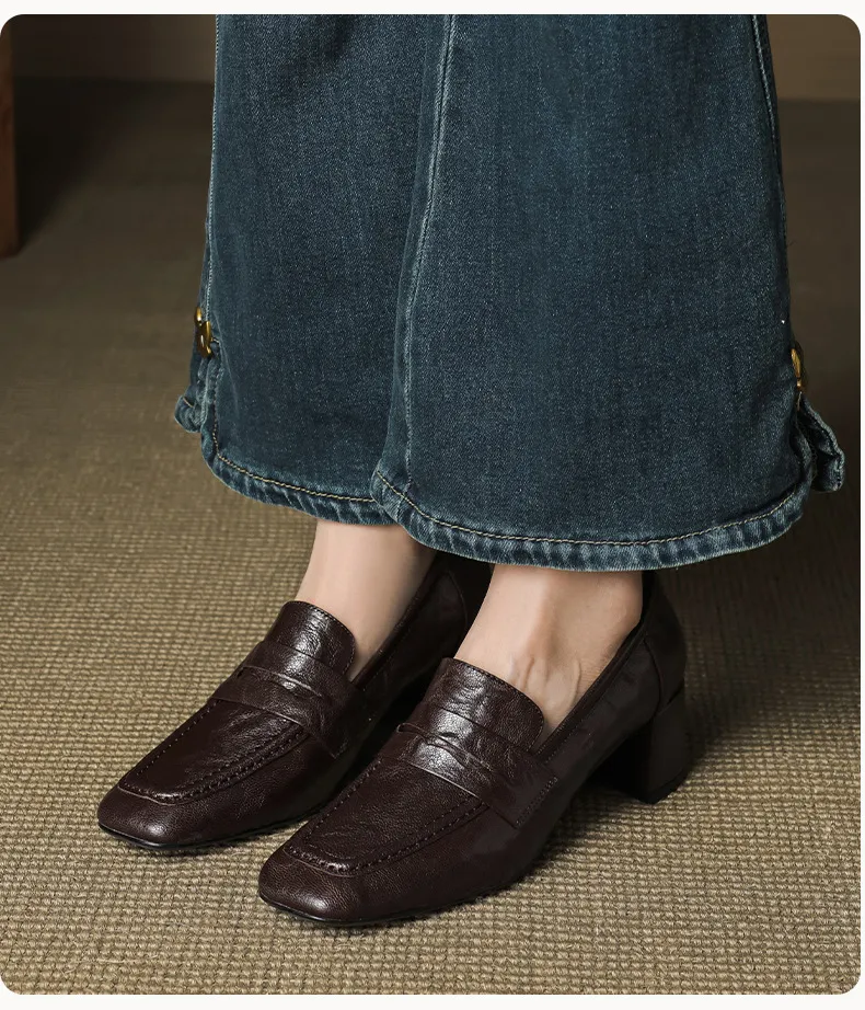 Autumn square-toe chunky heel high heel mid heel slip-on solid color fashion women's shoes