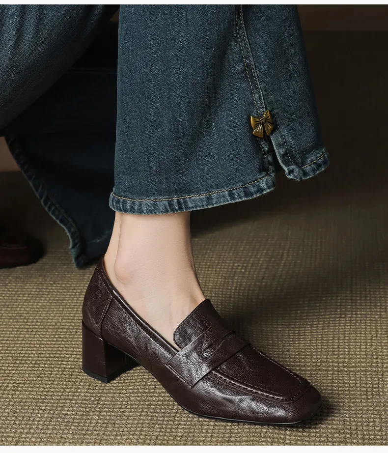 Autumn square-toe chunky heel high heel mid heel slip-on solid color fashion women's shoes